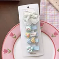 5-piece set of cute colorful bow hair clips for girls featuring bears and stars - Blue Double Layer Bowknot Style