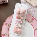 5-piece set of pink girls' bow hair clips featuring cute strawberry and rabbit designs - Pink Strawberry Clip Style
