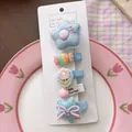 5-piece set of colorful bow hair clips for girls featuring cute knit and mesh designs - Blue Candy Clip Style