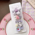 Set of 4 cute purple girl hair clips with cat and flower designs on ceramic plate - Purple Plaid Flower Style