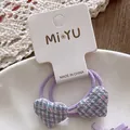 Lazos para el pelo morados en forma de corazón con patrón de cuadros set de 2 piezas - Estilo goma de pelo púrpura