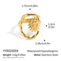 Unique 18K gold plated stainless steel geometric open ring featuring a sun face design - Geometric Sun Style (YYR026004)