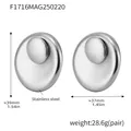 Polished silver stainless steel minimalist oversized swirl stud earrings 39mm in height - Earrings / Silver
