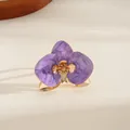 Elegant purple enamel orchid flower open bangle in gold finish with minimalist style - Ring / Purple