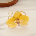 Golden double-layer open cuff bracelet with vibrant yellow drip oil flower - Cuff Bracelet / Yellow