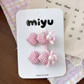 Barrettes à cheveux cœur à carreaux roses avec perles et nœuds pour filles - Style pince crocodile cœur rose