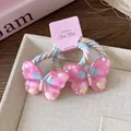 Détail d'élastiques à cheveux papillon en résine rose avec cordons tressés souples - Rose rosé