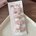 Close-up of four pink sweet bow hair clips with lace, bunny, and plaid fabric textures - 3-Plaid Flat Bow Set (4 Pieces)