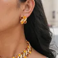 Elegant vintage palace style amber resin and rhinestone necklace and earring jewelry set - Earrings Only (Earring Post Style) / Coffee