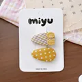 Set mit zwei gelben Haarspangen mit Punkten und Gingham-Stickerei für Mädchen - 1-Gelb Punktiert