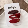 Lot de trois barrettes à cheveux en velours rouge avec motif à carreaux vintage - Style Cœur Rouge à Carreaux
