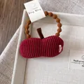 Cute dark red corduroy fruit hair tie for girls with brown elastic high stretch band - Red Apple