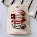 Detail of 5pcs set cartoon rabbit and bear hair clips on BaiHui display card - Enamel BB Clips Style