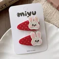 Sweet red polka dot bow hair clips with cute white embroidered bunny patch for girls - 1-Polka Dot Rabbit