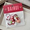 Cute red kids hair ties set with resin cartoon bear, rabbit and strawberry ornaments - Rabbit Strawberry Style