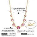 Detailansicht der Edelstahlhalskette mit rosa Zirkonia und Produktspezifikationen - Rosa Runder Zirkonia Stil (JDN0312243-PK) / Gold/Rosa Zirkon