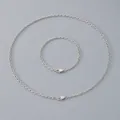 Ensemble collier et bracelet minimaliste en acier inoxydable argenté, largeur 3,5 mm - Largeur 3,5 mm / Bracelet 19CM / Acier