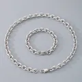 Ensemble collier et bracelet maille O en acier inoxydable 9,5 mm pour hommes, argent - Largeur 9,5 mm / Bracelet 21cm / Acier