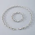 Ensemble collier et bracelet à mailles en O en acier inoxydable poli de 11 mm de large - Largeur 11 mm / Bracelet 21cm / Acier