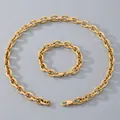 Ensemble collier et bracelet à maillons en acier inoxydable doré 11 mm style hip-hop - Largeur 11 mm / Bracelet 21cm / Or