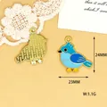 Detail view of blue enamel bird charm pendant with dimensions 24mm by 23mm and weight 1.1g - Blue Bird (L)