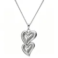 Collana in argento con ciondolo a doppio cuore, trama martellata e finitura lucida - Collana Doppio Cuore (Color Acciaio)
