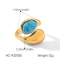 Detail view of water drop open ring with turquoise stone showing dimensions and weight - Turquoise Style (XZ-R30780)