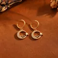 Elegantes pendientes de aro de acero inoxidable con colgantes de luna y estrella pavé - Estilo Luna Estrella Infinito Dorado (T057) / Dorado