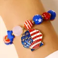 Patriotic Independence Day red white blue beaded bracelet with flag seashell charm - Shell Flag Pendant Style (19 KC Gold 2783)