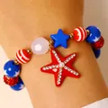 Handmade American Independence Day beaded bracelet with red rhinestone starfish - Starfish Artificial Pearl Style (18 KC Gold 2773)