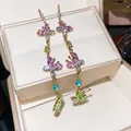 Elegante kleurrijke zirkoon vlinder lange kwast oorbellen gepresenteerd in een doosje - Stijl 74 (HE32568)