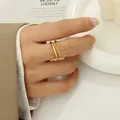 Minimalistischer doppellagiger Goldkettenring aus Titanstahl für Damen im Vintage-Stil - US 8 / Gold