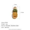 Detail view showing dimensions and specifications of gold-plated pineapple charm - Pineapple Style (C9631) / Gold