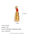 18K gold plated stainless steel lipstick pendant with red enamel detailing for DIY jewelry - Lipstick Style (C9630) / Gold
