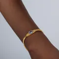 Goldenes Fischgräten-Armband mit großem ovalem Zirkonia-Stein für Damen - Gold Weiß Zirkonia Armband