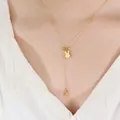 Golden Y-shaped long necklace with cute rabbit slider and carrot pendant detail - 44+5cm / Gold