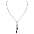 Luxury Y-shaped zircon necklace featuring two vivid marquise-cut red stones at ends. - Necklace / Platinum Color With Red Zirconia