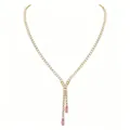 Collier élégant en forme de Y doré avec pierres marquises roses et zircons. - Collier / Or avec Zircon Rose
