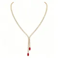 Élégant collier tennis plaqué or avec pendentifs en zircon marquise rouge pour occasions - Collier / Or avec zircone rouge