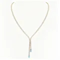 Élégant collier en Y plaqué or avec pavé de zircons et pendentifs marquise bleus - Collier / Or avec zircon bleu