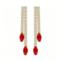 Elegant gold-plated dangle earrings featuring sparkling marquise-cut red zircon stones - Earrings / Gold with Red Zirconia
