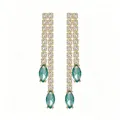 Elegant gold-toned drop earrings with green marquise stones and clear zircons. - Earrings / Gold with Blue Zircon