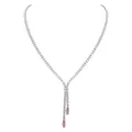 Elegant silver-toned tennis necklace featuring dual pink marquise-cut zircon drop pendants - Necklace / Silver with Pink Zirconia