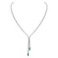 Elegant silver Y-necklace featuring marquise emerald-green stones and full zircon pavé setting - Necklace / White Gold with Blue Zirconia