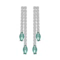 Elegant long drop earrings with green marquise stones and sparkling zircon pave. - Earrings / White Gold with Blue Zirconia