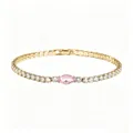 Elegant gold plated tennis bracelet with clear zircons and pink marquise center stone - Bracelet / Gold with Pink Zirconia
