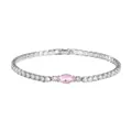 Elegant silver tennis bracelet with a central pink marquise stone and sparkling zirconias. - Bracelet / Silver with Pink Zirconia