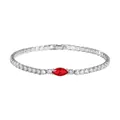 Elegant silver-tone tennis bracelet featuring a red marquise stone and clear zircons - Bracelet / Platinum Color With Red Zirconia
