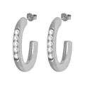 Elegantes pendientes de titanio plateado en forma de U con cinco perlas blancas y cierre - Color acero