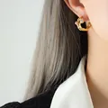 French vintage style gold hollow lava hoop earrings with clear cubic zirconia inlays - Gold